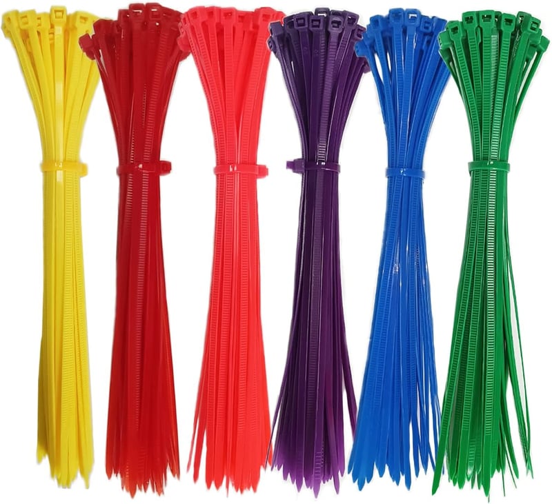 VBATTY Színes Kábelkötegelő Szett 300db - 200mm x 3.6mm Nylon Kábelrendező 6 Színben (Sárga, Piros, Narancs, Lila, Kék, Zöld) Kerthez, DIY P