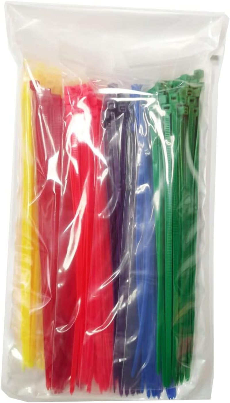 VBATTY Színes Kábelkötegelő Szett 300db - 200mm x 3.6mm Nylon Kábelrendező 6 Színben (Sárga, Piros, Narancs, Lila, Kék, Zöld) Kerthez, DIY P