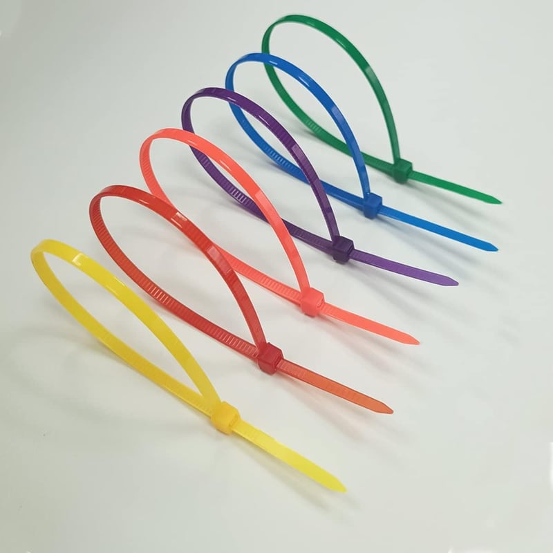 VBATTY Színes Kábelkötegelő Szett 300db - 200mm x 3.6mm Nylon Kábelrendező 6 Színben (Sárga, Piros, Narancs, Lila, Kék, Zöld) Kerthez, DIY P