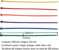 VBATTY Színes Kábelkötegelő Szett 300db - 200mm x 3.6mm Nylon Kábelrendező 6 Színben (Sárga, Piros, Narancs, Lila, Kék, Zöld) Kerthez, DIY P 2