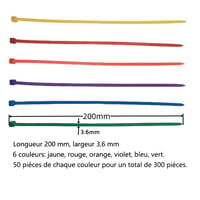 VBATTY Set raznobojnih vezica za kablove 300 kom - 200 mm x 3,6 mm Najlonske vezice za organizaciju kablova u 6 boja (žuta, crvena, narančasta, ljubičasta, plava, zelena) za vrt, DIY projekte 2