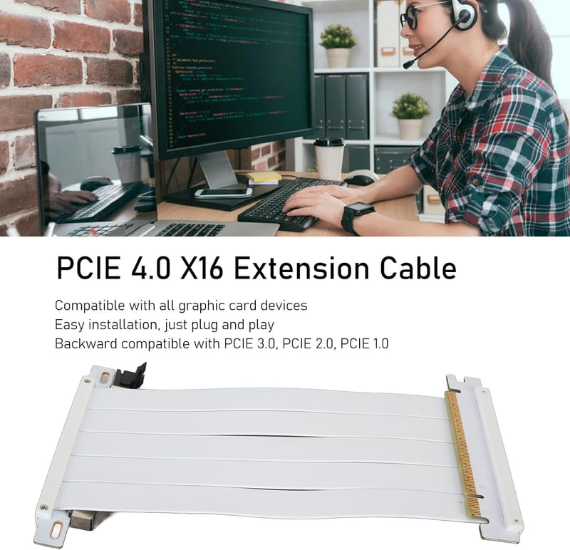 VBESTLIFE PCIe 4.0 X16 Riser kábel fehér, GPU bővítő 180° RTX 4090/4080/4070/RX7900