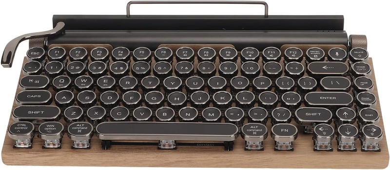 VBESTLIFE Retro Írógép Billentyűzet - 83 Gombos Vezeték Nélküli Mechanikus Bluetooth Billentyűzet Fém Sapkákkal, Fa Mintázattal PC-hez és La