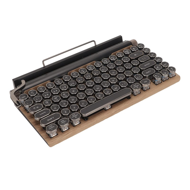 VBESTLIFE Retro Tipkovnica pisaćeg stroja - 83 tipke Bežična mehanička Bluetooth tipkovnica s metalnim kapicama, uzorkom drva za PC i La