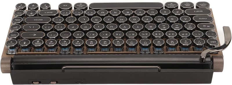 VBESTLIFE Retro Írógép Billentyűzet - 83 Gombos Vezeték Nélküli Mechanikus Bluetooth Billentyűzet Fém Sapkákkal, Fa Mintázattal PC-hez és La