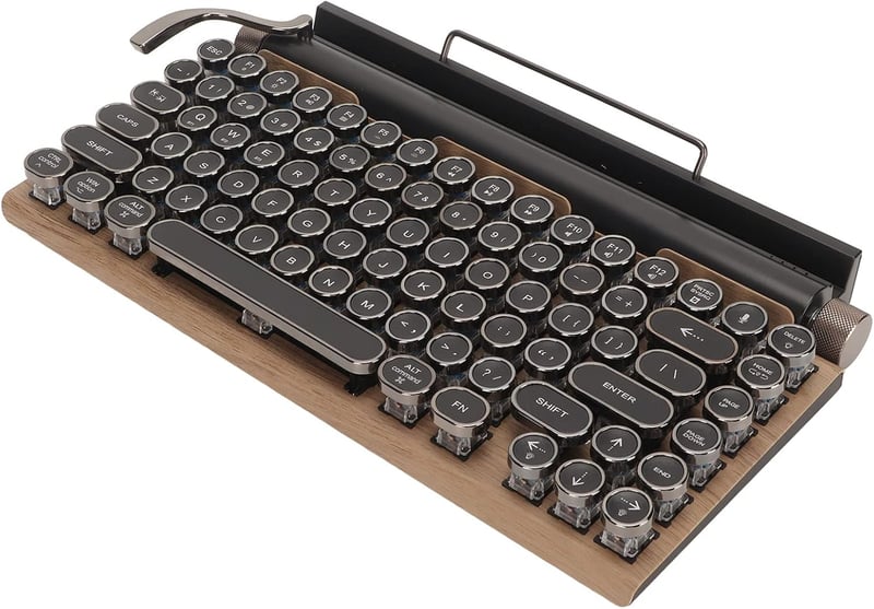 VBESTLIFE Retro Írógép Billentyűzet - 83 Gombos Vezeték Nélküli Mechanikus Bluetooth Billentyűzet Fém Sapkákkal, Fa Mintázattal PC-hez és La