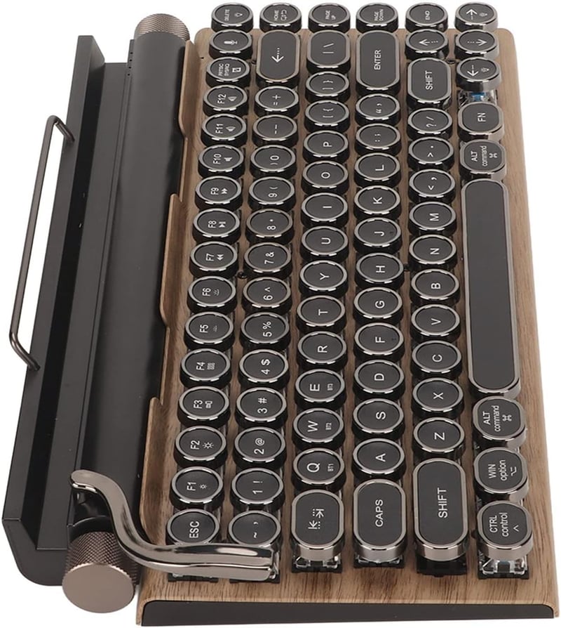 VBESTLIFE Retro Írógép Billentyűzet - 83 Gombos Vezeték Nélküli Mechanikus Bluetooth Billentyűzet Fém Sapkákkal, Fa Mintázattal PC-hez és La