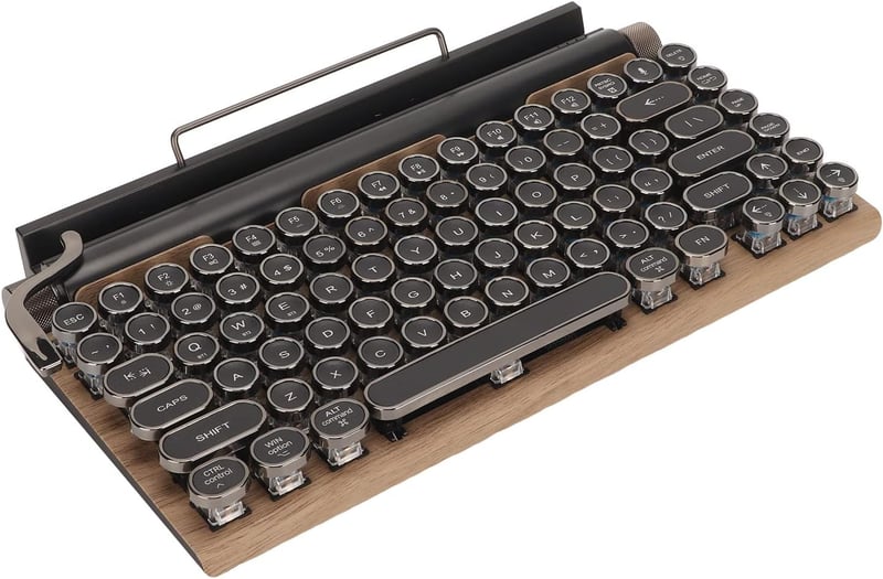 VBESTLIFE Retro Írógép Billentyűzet - 83 Gombos Vezeték Nélküli Mechanikus Bluetooth Billentyűzet Fém Sapkákkal, Fa Mintázattal PC-hez és La