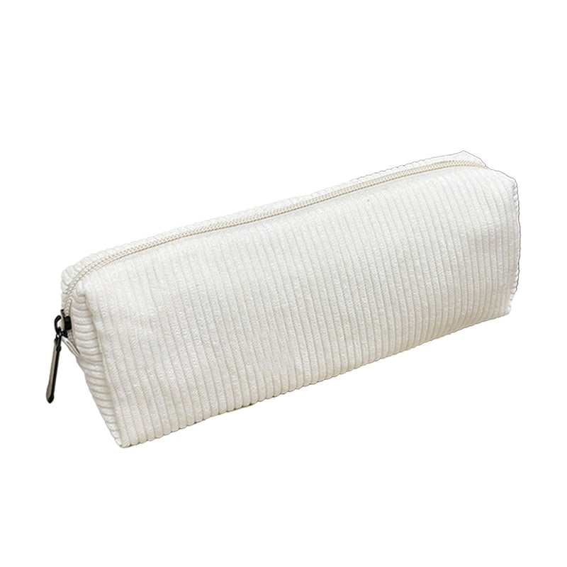 Zamatové Kordové Puzdro na Perá so Zipsom - Biely Retro Dizajn Kozmetická Taška do Školy, Kancelárie - Unisex Cestovná Kozmetická Taštička