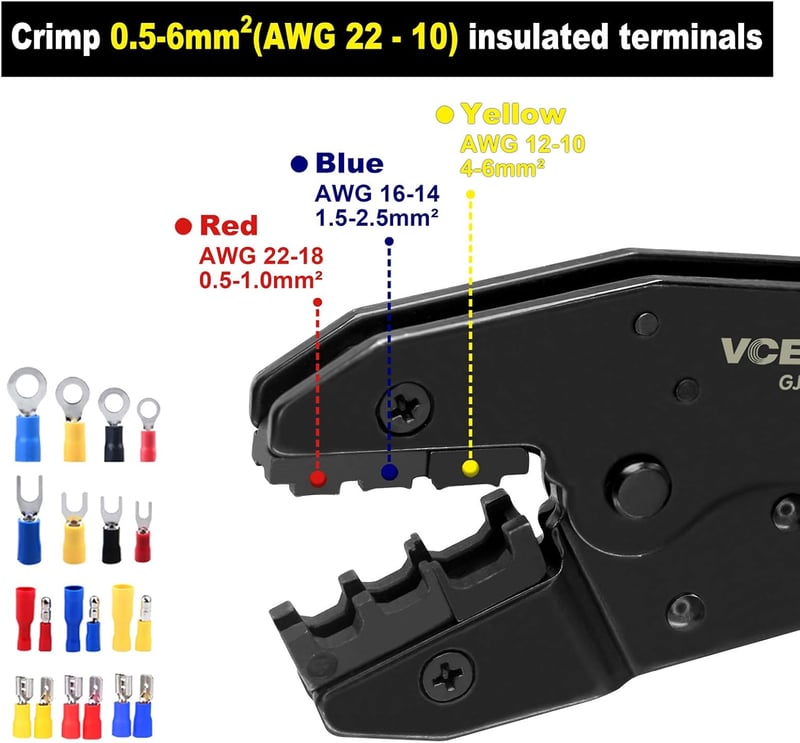 VCELINK GJ707 Süllyesztő fogó racsnis 0,5-6,0 mm² kábelsarukhoz kék