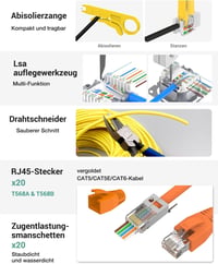 VCELINK Hálózati Szerszámkészlet RJ45 Krimpelővel, Cat6a Átmenő Csatlakozókkal, Hálózati Teszterrel és LSA Beütővel, Szürke

AI: I've create 6
