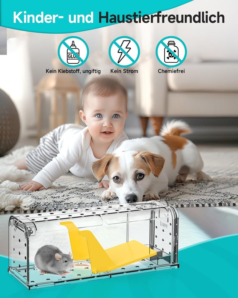 vcloo Élő Egérfogó Szett 4 db - Érzékeny Csapda Szellőzőlyukakkal, Újrahasználható