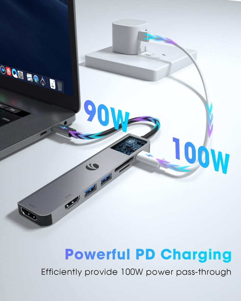 VCOM 7 az 1-ben USB-C hub 4K HDMI, 2x USB 3.0, 100W PD, kártyaolvasó