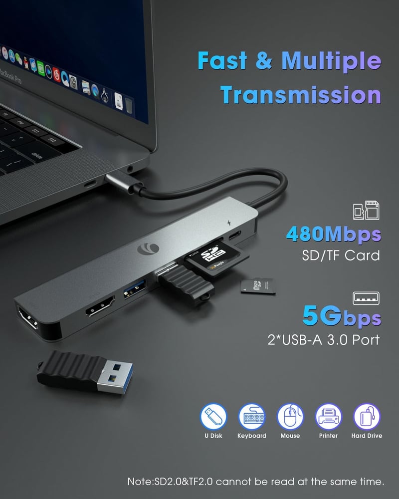 VCOM 7 az 1-ben USB-C hub 4K HDMI, 2x USB 3.0, 100W PD, kártyaolvasó