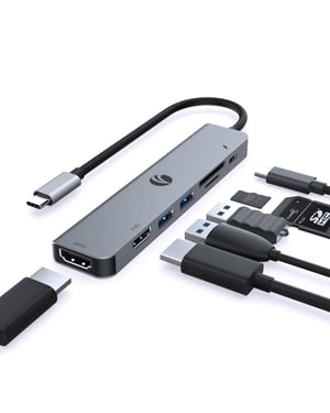 VCOM 7-u-1 USB-C hub, MST, dual HDMI 4K+1080P, 2x USB 3.0, PD 100W, SD/TF