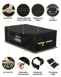 Husă de protecție pentru mobilier de grădină VDISRR, 250x150x90 cm, Oxford 420D, impermeabilă, rezistentă la UV, cu orificii de aerisire, pentru masă de grădină și seturi de mobilier 8