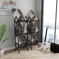 VEDECASA Ipari Stílusú Vinyl Lemez Tároló Állvány - 3 Szintes Fém Polcrendszer 150 LP Tárolására, Görgőkkel, Fekete 6
