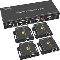 VEDINDUST HDMI Splitter Elosztó 1-4 Kimenettel - 50m Jeltovábbítás Cat5e/6/7 Kábelen - 1080p Felbontás - EDID Funkció - POC Technológia 1