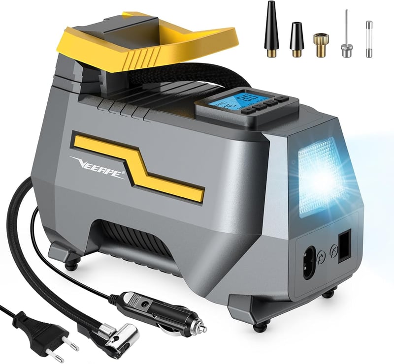 VEEAPE 230V/12V Légkompresszor Autó Kerékpár Motorkerékpár 150 PSI LED Kijelzővel