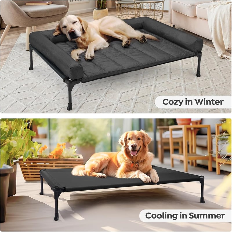 Veehoo Emelt Kutyaágy Vízálló Párnázott Matraccal, Nagy, Fekete - 107 x 76 x 18 cm (L x W x H), Black