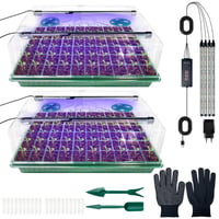 Set de mini-seră pentru interior VEEKAY, 2 bucăți, 120 de celule, cu lampă de creștere și temporizator, luminozitate reglabilă, 20 de etichete pentru plante, pentru însămânțare 1