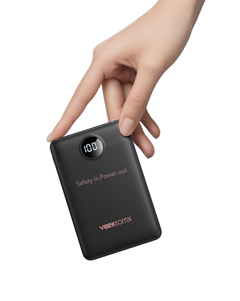 Baterie externă VEEKTOMX 10000 mAh PD 22,5W, 3 ieșiri și 2 intrări, încărcător portabil compact