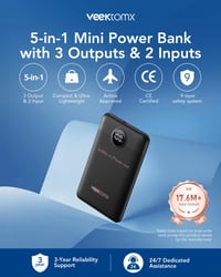 Baterie externă VEEKTOMX 10000 mAh PD 22,5W, 3 ieșiri și 2 intrări, încărcător portabil compact 2