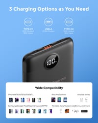 Baterie externă VEEKTOMX 10000 mAh PD 22,5W, 3 ieșiri și 2 intrări, încărcător portabil compact 7