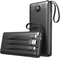 VEEKTOMX Powerbank 20000 mAh so vstavaným USB-C káblom, 5 výstupov, 2 vstupy, LED displej, čierna, kompatibilný s iPhone, Samsung, Huawei, Xiaomi 9