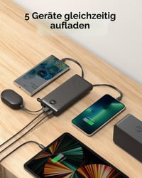 VEEKTOMX Powerbank 20000 mAh so vstavaným USB-C káblom, 5 výstupov, 2 vstupy, LED displej, čierna, kompatibilný s iPhone, Samsung, Huawei, Xiaomi 5