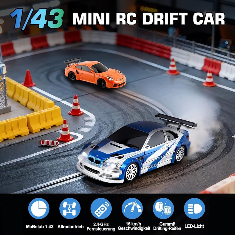 Vefacion Mini RC Drift Autó 1:43 2.4GHz 15 km/h Fénnyel Gyerekeknek - Orange