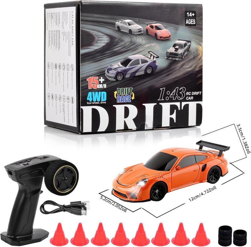 Vefacion Mini RC Drift Autó 1:43 2.4GHz 15 km/h Fénnyel Gyerekeknek - Orange