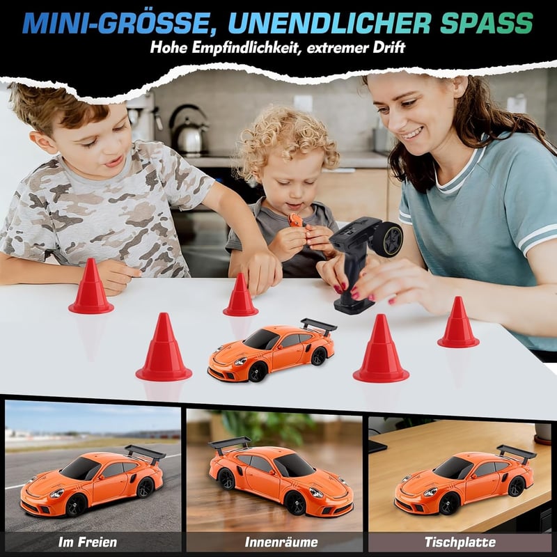 Vefacion Mini RC Drift Autó 1:43 2.4GHz 15 km/h Fénnyel Gyerekeknek - Orange