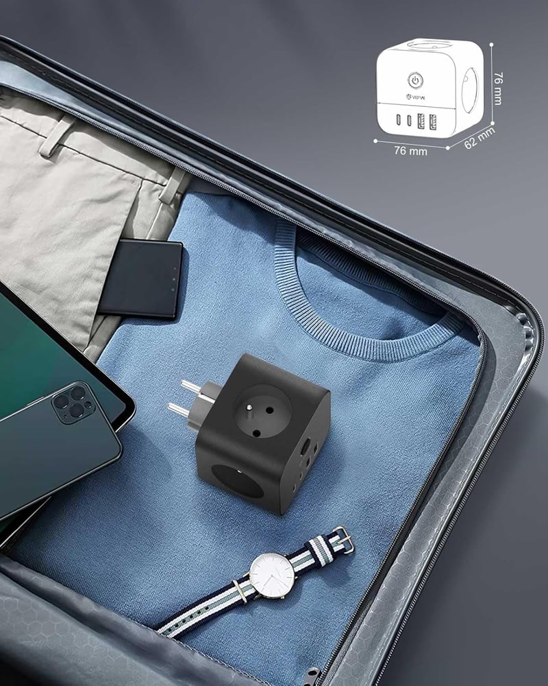VEFVE 70W USB-C Gyorstöltő Elosztó Kocka 7-in-1 Kapcsolóval - GaN III Technológia - Kompatibilis Laptopokkal, MacBook Pro, iPad, iPhone, Sam