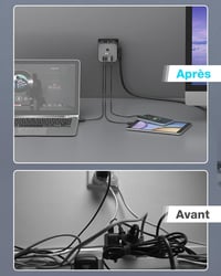 VEFVE 70W USB-C Gyorstöltő Elosztó Kocka 7-in-1 Kapcsolóval - GaN III Technológia - Kompatibilis Laptopokkal, MacBook Pro, iPad, iPhone, Sam 5
