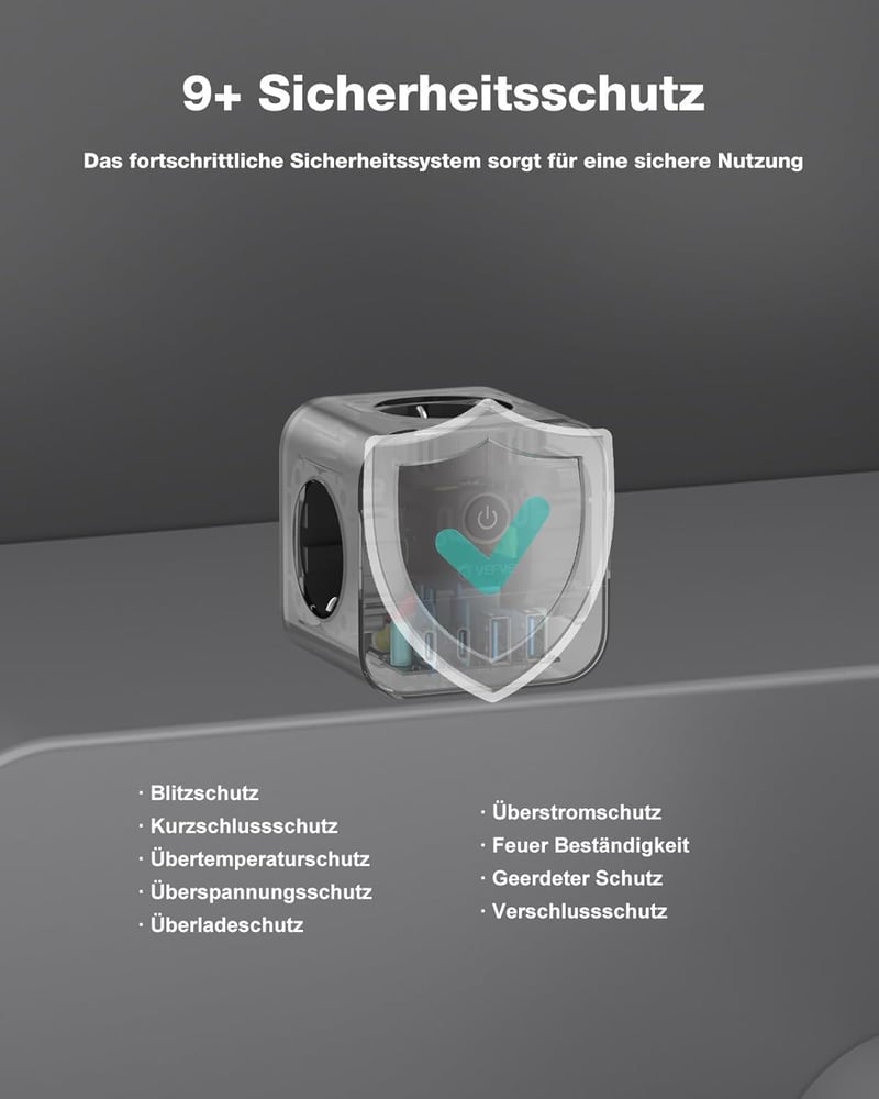 VEFVE 70W USB-C Kocka Elosztó, 7-az-1-ben Kapcsolós Hosszabbító 3m Kábellel, Gyorstöltő USB Portokkal MacBook, Laptop, iPhone 15 Készülékekh