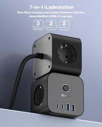 VEFVE 70W USB-C Kocka Elosztó, 7-az-1-ben Kapcsolós Hosszabbító 3m Kábellel, Gyorstöltő USB Portokkal MacBook, Laptop, iPhone 15 Készülékekh 3