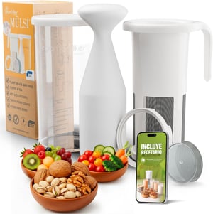 Aparat pentru lapte vegetal Vegan Milker, 1 l, pentru migdale, soia, orez, gata în 1 minut, compatibil cu mixerul vertical, cu 2 filtre și broșură cu rețete naturale