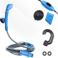Prenosná kempingová sprcha Vegena so sprchovou hlavicou a hadicou, modrá – na vonkajšie cestovanie, kempovanie, do záhrady a na pláž 1