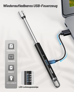 VEHHE ívgyújtó USB-s elektromos öngyújtó, hosszú nyakú - fekete