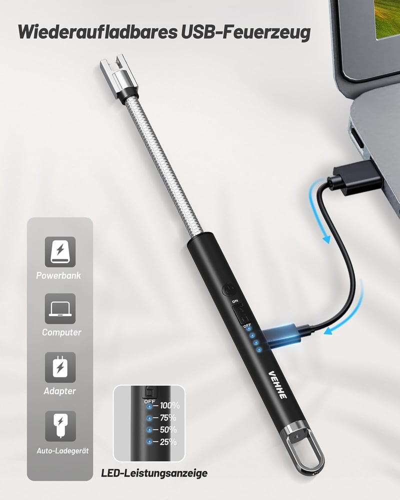 VEHHE ívgyújtó elektromos USB-s fényes lánggyújtó