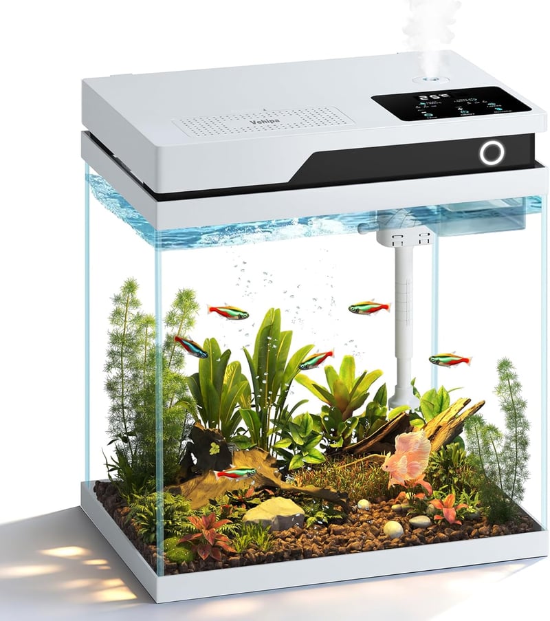 Vehipa 15L Nano Akvárium Szett Automata Etetővel, LED Világítással és Hőmérővel
