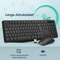 VEILZOR 2.4G Vezeték Nélküli Billentyűzet és Egér Szett - Német QWERTZ Kiosztás, Csendes Működés, PC/Laptop/Notebook Kompatibilis, Windows/M 6