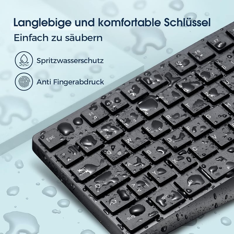 VEILZOR 2.4G Vezeték Nélküli Billentyűzet és Egér Szett - Német QWERTZ Kiosztás, Csendes Működés, PC/Laptop/Notebook Kompatibilis, Windows/M