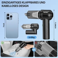 VEIPAO Vezeték Nélküli Kézi Porszívó 18KPA - Összecsukható 4 az 1-ben Mini Porszívó 6000mAh Akkumulátorral, 35 Perc Üzemidő, Otthoni és Autó 4