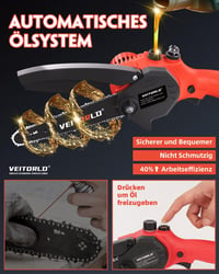 Veitorld 8 Inch Akkumulátoros Láncfűrész 8000 mAh Motorral, Automata Olajozással 3