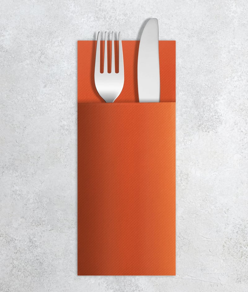 VelaHub Airlaid servítka s vreckom na príbor, 50 ks – Prémiová jednorazová servítka, 39x40 cm, oranžová