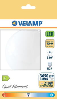 LED žiarovka Velamp Opal G125 Globe Filament E27 22W 3650lm 4000K prirodzené biele svetlo, veľký závit 6