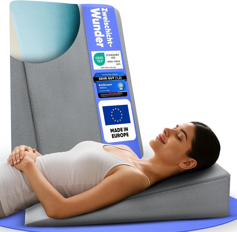 Velara Ék Alakú Párna 60 cm Széles, Európai Gyártás, 2-Rétegű Rendszer, Reflux Párna Alváshoz, Memóriahabos Matrac Ék, Olvasópárna Mosható H