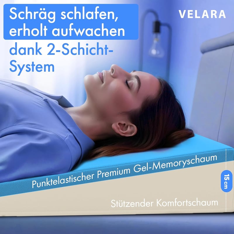 Velara Ék Alakú Párna 60 cm Széles, Európai Gyártás, 2-Rétegű Rendszer, Reflux Párna Alváshoz, Memóriahabos Matrac Ék, Olvasópárna Mosható H